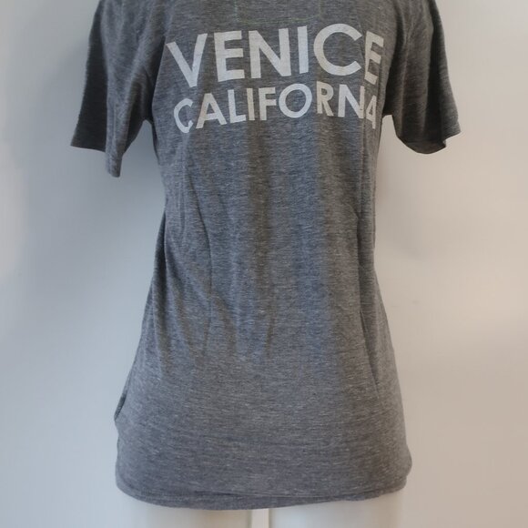 Womens Aviator Nation Gray White Venice California Graphic V-Neck T-Shirt Top M - Picture 5 of 7